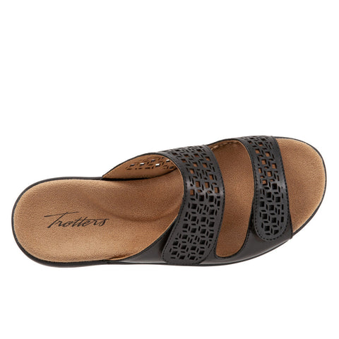 Trotters Ruthie T2113-001 Womens Black Synthetic Strap Slides Sandals Shoes