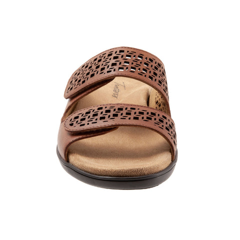 Trotters Ruthie T2113-215 Womens Brown Leather Strap Slides Sandals Shoes