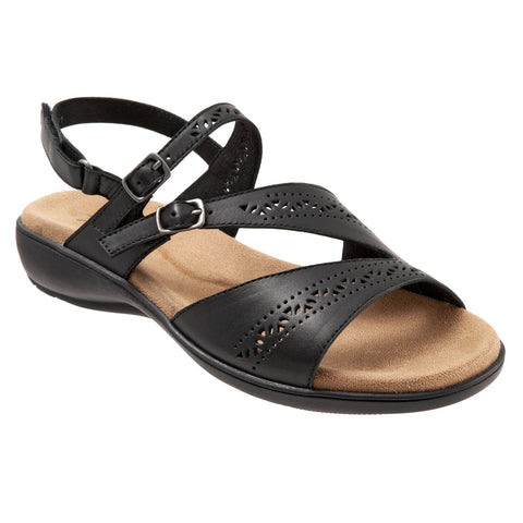 Trotters Razzi T2114-001 Womens Black Leather Slingback Sandals Shoes