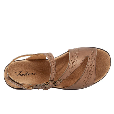 Trotters Razzi T2114-222 Womens Brown Wide Leather Slingback Sandals Shoes