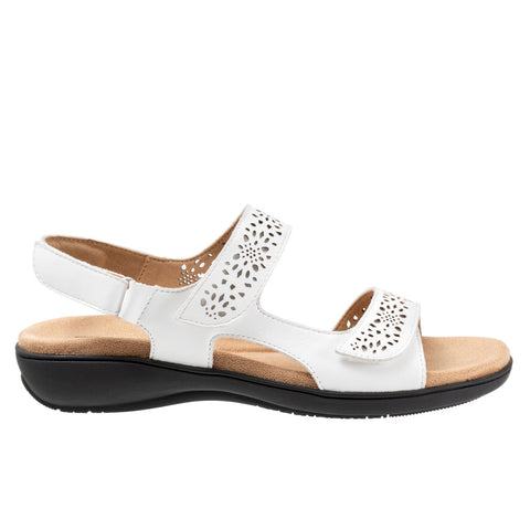 Trotters Romi T2118-100 Womens White Wide Leather Slingback Sandals Shoes