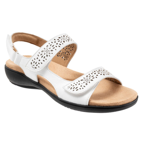 Trotters Romi T2118-100 Womens White Wide Leather Slingback Sandals Shoes