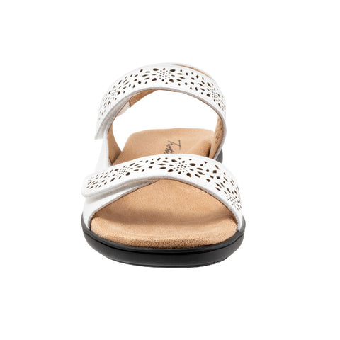 Trotters Romi T2118-100 Womens White Wide Leather Slingback Sandals Shoes