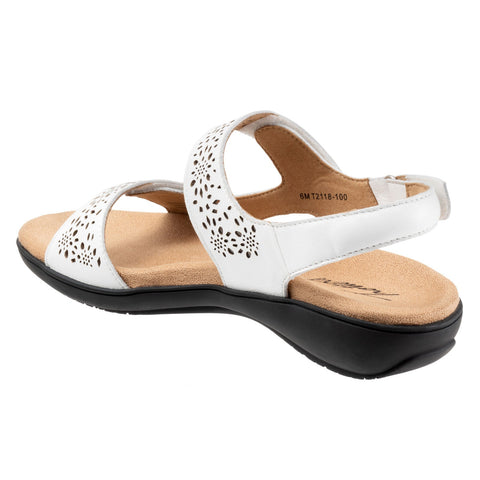Trotters Romi T2118-100 Womens White Wide Leather Slingback Sandals Shoes