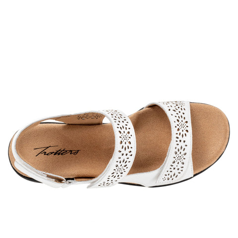 Trotters Romi T2118-100 Womens White Wide Leather Slingback Sandals Shoes