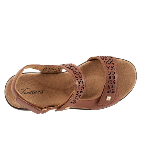 Trotters Romi T2118-215 Womens Brown Leather Strap Slingback Sandals Shoes