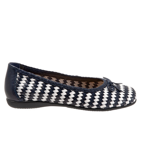 Trotters Gillian T2122-418 Womens Blue Narrow Leather Ballet Flats Shoes