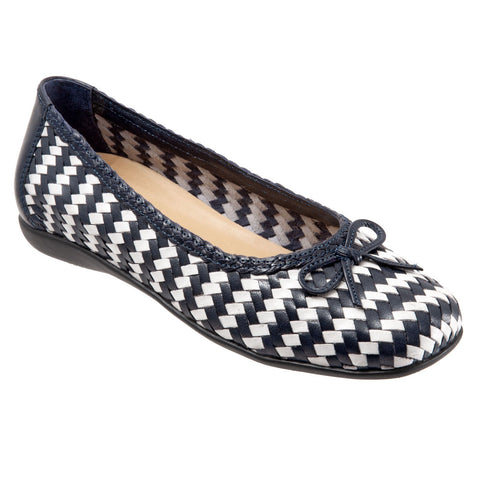 Trotters Gillian T2122-418 Womens Blue Narrow Leather Ballet Flats Shoes