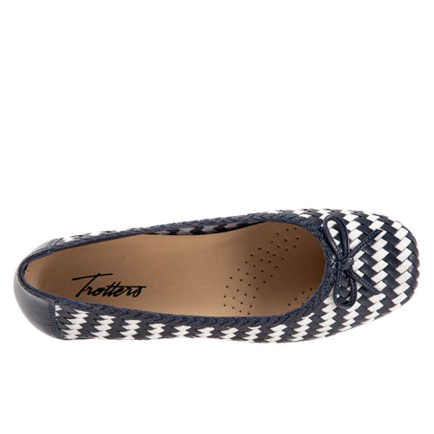 Trotters Gillian T2122-418 Womens Blue Wide Leather Ballet Flats Shoes