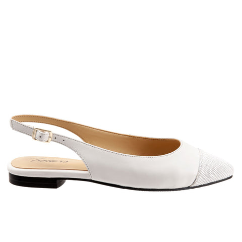 Trotters Halsey T2123-100 Womens White Leather Slingback Flats Shoes