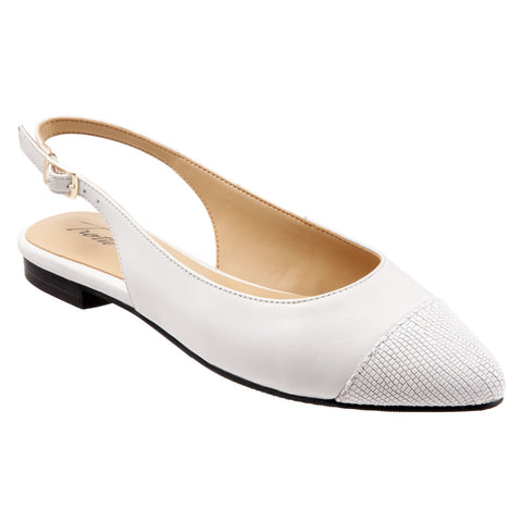 Trotters Halsey T2123-100 Womens White Leather Slingback Flats Shoes
