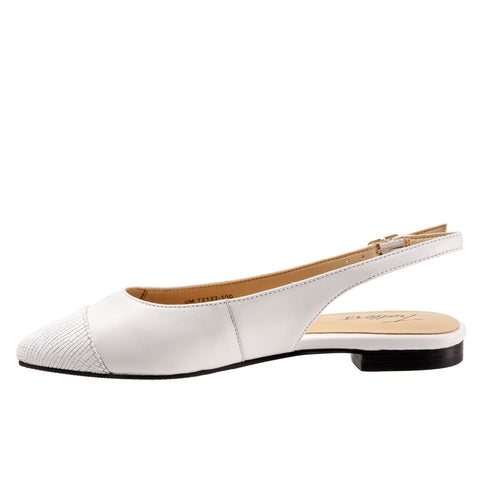 Trotters Halsey T2123-100 Womens White Leather Slingback Flats Shoes