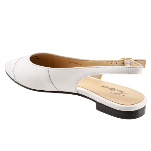 Trotters Halsey T2123-100 Womens White Leather Slingback Flats Shoes