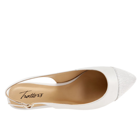 Trotters Halsey T2123-100 Womens White Leather Slingback Flats Shoes
