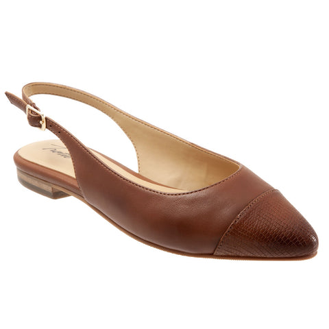 Trotters Halsey T2123-215 Womens Brown Leather Slingback Flats Shoes