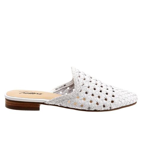 Trotters Leona T2127-100 Womens White Leather Slides Sandals Shoes