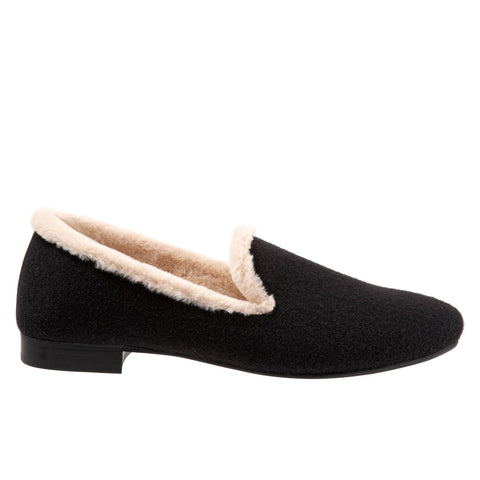 Trotters Glory T2160-018 Womens Black Wide Suede Slip On Loafer Flats Shoes