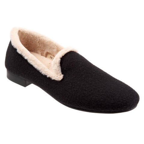 Trotters Glory T2160-018 Womens Black Wide Suede Slip On Loafer Flats Shoes