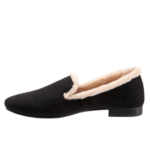 Trotters Glory T2160-018 Womens Black Wide Suede Slip On Loafer Flats Shoes