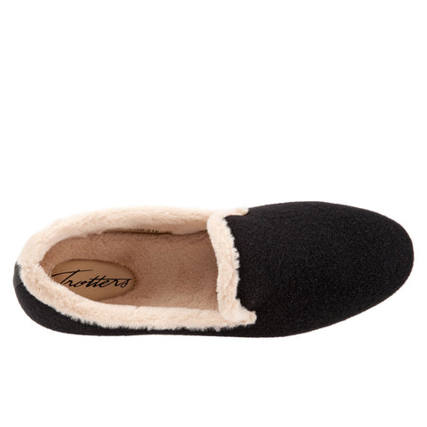 Trotters Glory T2160-018 Womens Black Wide Suede Slip On Loafer Flats Shoes