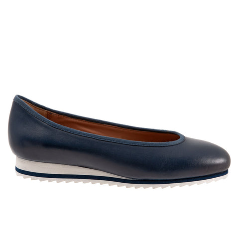 Trotters Isla T2170-400 Womens Blue Leather Slip On Ballet Flats Shoes