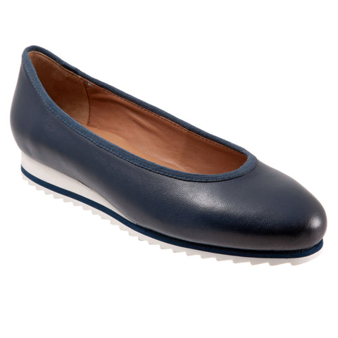 Trotters Isla T2170-400 Womens Blue Leather Slip On Ballet Flats Shoes