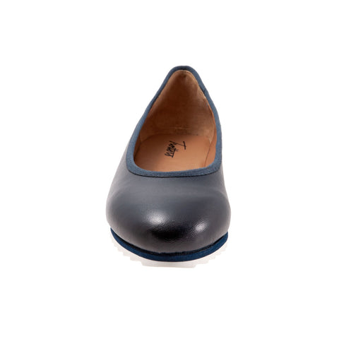 Trotters Isla T2170-400 Womens Blue Leather Slip On Ballet Flats Shoes