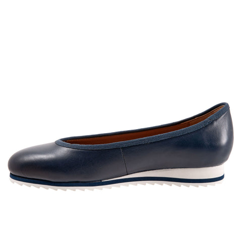 Trotters Isla T2170-400 Womens Blue Leather Slip On Ballet Flats Shoes