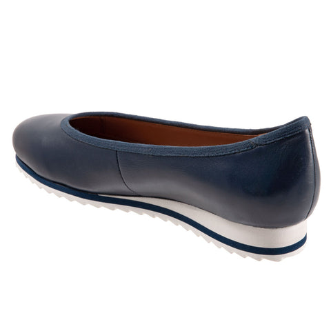 Trotters Isla T2170-400 Womens Blue Leather Slip On Ballet Flats Shoes