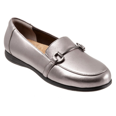 Trotters Donelle T2172-033 Womens Silver Narrow Leather Loafer Flats Shoes