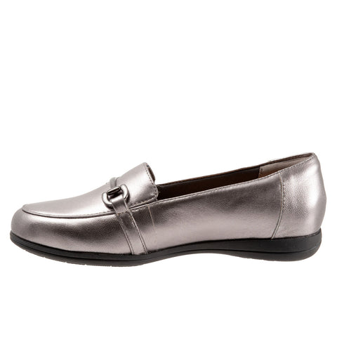 Trotters Donelle T2172-033 Womens Silver Narrow Leather Loafer Flats Shoes