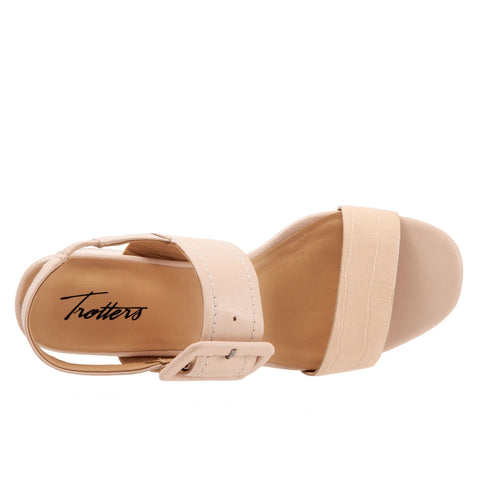 Trotters Laila T2222-130 Womens Beige Wide Leather Strap Heels Shoes