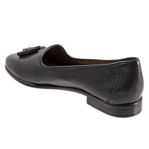 Trotters Liz Tassel T2224-001 Womens Black Leather Loafer Flats Shoes