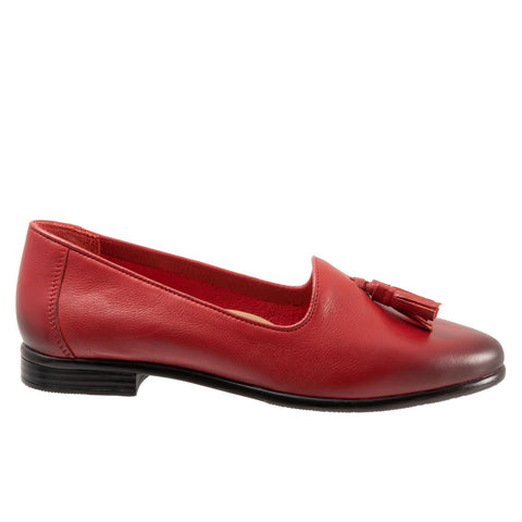 Trotters Liz Tassel T2224-600 Womens Red Leather Slip On Loafer Flats Shoes