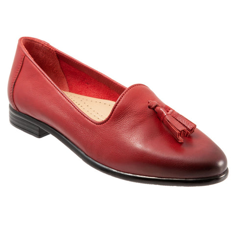 Trotters Liz Tassel T2224-600 Womens Red Wide Leather Loafer Flats Shoes