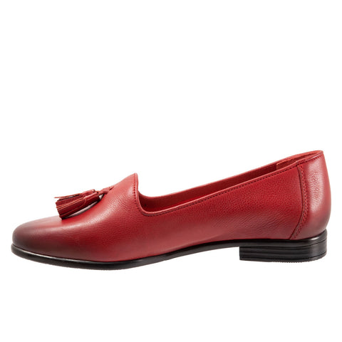 Trotters Liz Tassel T2224-600 Womens Red Leather Slip On Loafer Flats Shoes