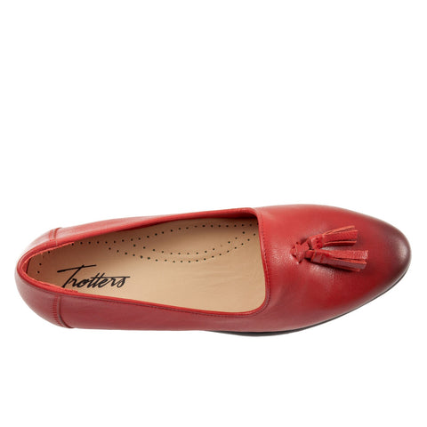 Trotters Liz Tassel T2224-600 Womens Red Leather Slip On Loafer Flats Shoes