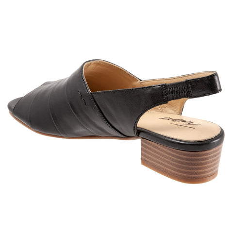 Trotters Nina T2225-001 Womens Black Wide Leather Heeled Sandals Shoes