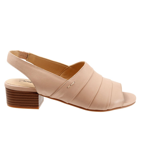 Trotters Nina T2225-112 Womens Beige Wide Leather Heeled Sandals Shoes