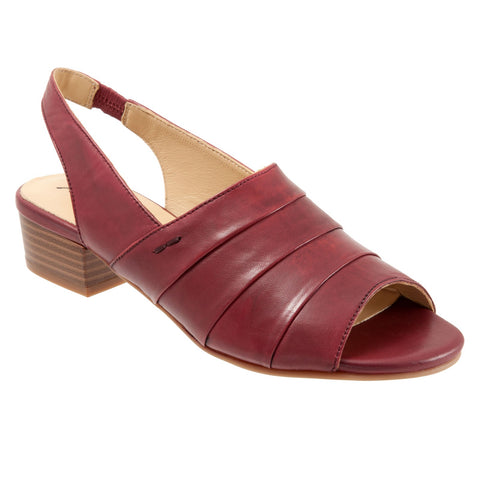 Trotters Nina T2225-601 Womens Burgundy Wide Leather Heeled Sandals Shoes
