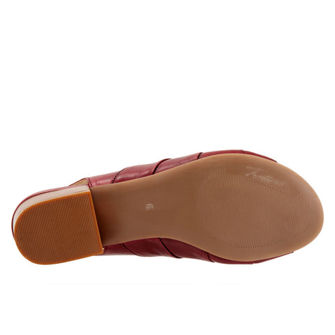 Trotters Nina T2225-601 Womens Burgundy Wide Leather Heeled Sandals Shoes