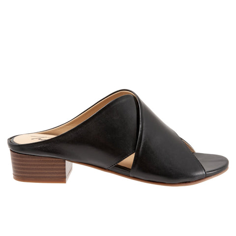 Trotters Nora T2226-001 Womens Black Wide Leather Heeled Sandals Shoes