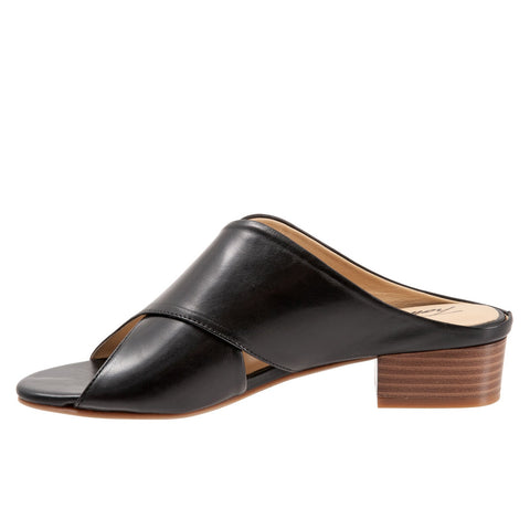 Trotters Nora T2226-001 Womens Black Wide Leather Heeled Sandals Shoes