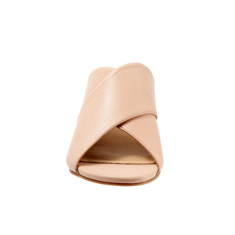 Trotters Nora T2226-130 Womens Beige Leather Slip On Heeled Sandals Shoes