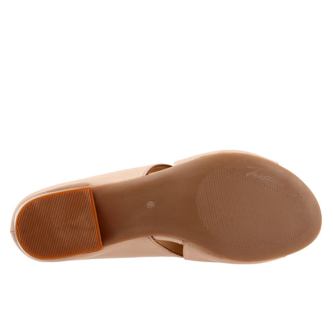 Trotters Nora T2226-130 Womens Beige Leather Slip On Heeled Sandals Shoes