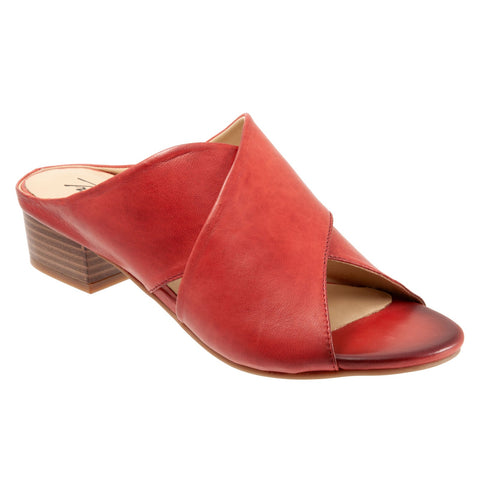 Trotters Nora T2226-600 Womens Red Leather Slip On Heeled Sandals Shoes