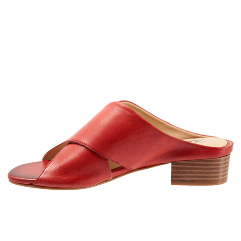 Trotters Nora T2226-600 Womens Red Wide Leather Slip On Heeled Sandals Shoes