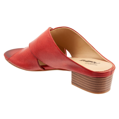 Trotters Nora T2226-600 Womens Red Leather Slip On Heeled Sandals Shoes