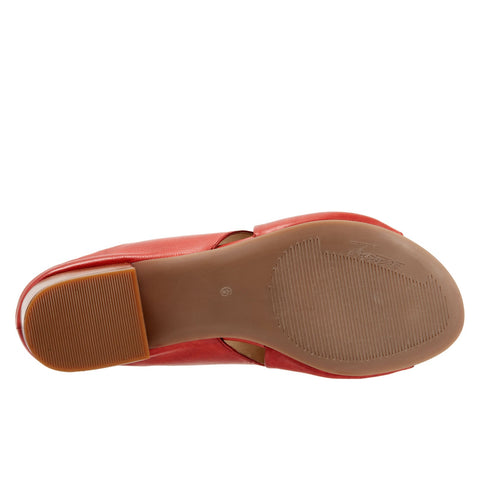 Trotters Nora T2226-600 Womens Red Leather Slip On Heeled Sandals Shoes