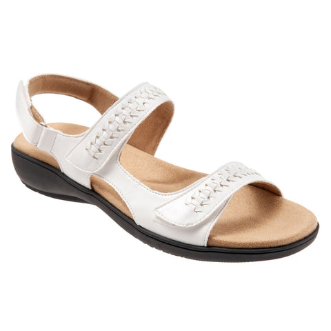 Trotters Romi Woven T2232-100 Womens White Wide Slingback Sandals Shoes